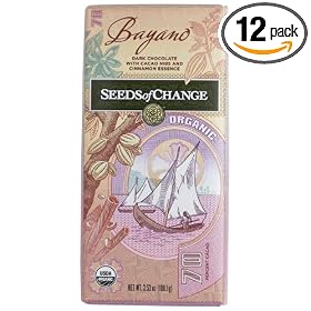 Seeds of Change, Bayano Dark Chocolate with Cacao Nibs and Cinnamon Essence, 3.53-Ounce Bars (Pack of 12)