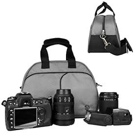 Vangoddy designed Silver with Luxury Lining Medium DSLR & SLR camera bag, Mythra collection Sling For all Cameras Entry Level or Professional with room for all accessories (Camera body, Lenses, Grip, SLR Flash equipment, Camera Batteries, ect)