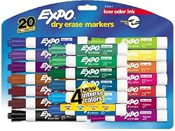 Expo Low Odor Chisel Tip Dry Erase Markers, 20 Colored Markers