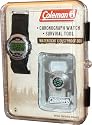 Coleman Outdoor Camping Accessory - Chronograph Watch (Stop Watch, Alarm, Back Light and 100 ft Water Resistant), White Survival Tool (Compass, Small Ruler, Screw Drivers, Socket Wrench, Blade with Saw, Magnifying Glass, Bottles and Can Opener) Plus Watertight and Dustproof Box (Box Floats, Not for Swimming or Submerging)
