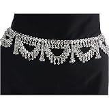 Chain Link Belt, Sexy Hip Chain, White Brass with Loops and Bells, Fits waist or hips 36" - 42" for Belly Dancing or Casual Wear
