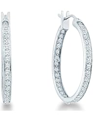 14k Yellow OR White Gold Two Double Sided Back and Front Round Diamond Hoop Earrings - 29mm Height * 3mm Width (1.0 cttw)