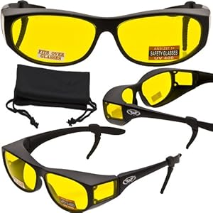 Escort Advanced System Safety Glasses Fits Over Most Prescription Eyewear - FREE Rubber EAR LOCKS and Microfiber Pouch! -GLOSS Black Frame