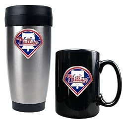 Philadelphia Phillies MLB Stainless Steel Travel Tumbler & Black Ceramic Mug Set - Primary Logo by Great American Products