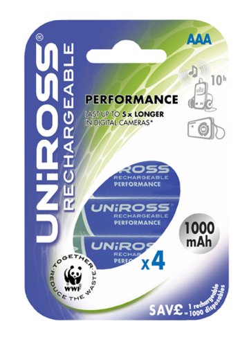 Childrens Toyshop  Electronics : Uniross 4 x AAA 1000mAh Performance Batteries