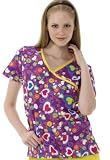 Dickies Aloha Print Mock Wrap Scrub Top with Contrast Trim (XS-2X) in Assorted Colors. 100% Cotton.