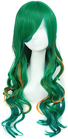 Fashion Kingdom Yowamushi Pedal Anime Makishima Yusuke Long Curly Wavy Cosplay Wig Hair Green Ombre Anime Costume Wig Hair