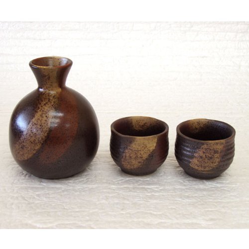 酒器セット　徳利１個　盃２個セット　三色備前　【箱入り】　ギフト　内祝い　引出物　結婚祝い　美濃焼