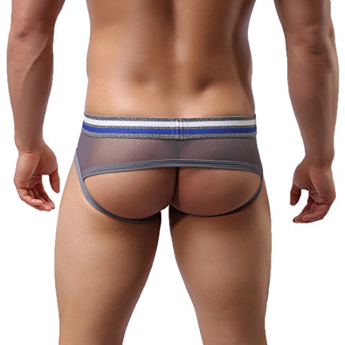 Singlelady Mens Transparent Mesh Briefs Underwear Jockstrap Grey,L