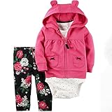 カーターズ（Carter's）女の子用赤紫3D立体耳フード付きフリースジャケットお出かけ用上下3点セット (12months(72-78cm)) [並行輸入品]