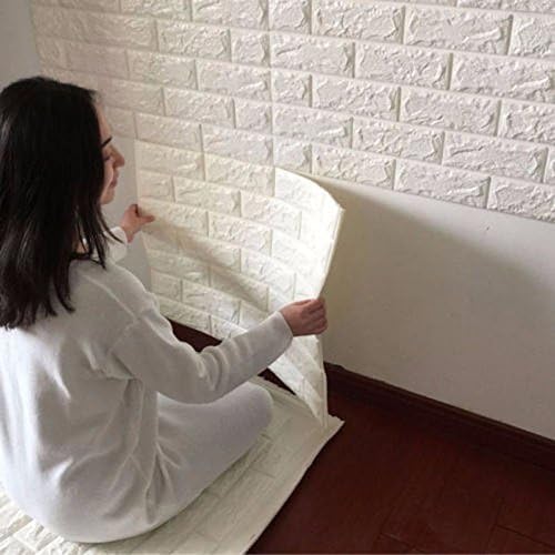 2PCS 3D Brick Wall Sticker for TV Walls / Sofa Background Wall Decor ,2.5Ft x 2.3Ft White Peel and Stick Wallpaper