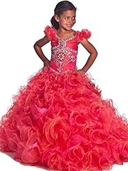 Girls Organza Crystals Sequined Lace Crystal Off the Shoulder Floor Length   Ball Gown Pageant Dress 