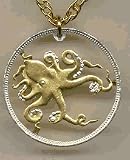 Tuvalu 50 Cent Octopus Two Tone Coin Cut Out Pendant with 24 Chain
