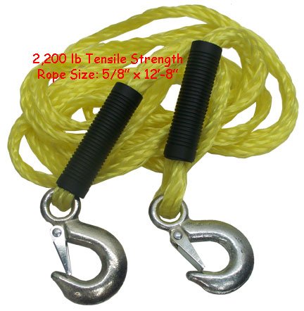 5/8x12' Emergency TOW Rope Elastic Nylon 2 Hooks 2200lb