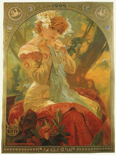 1899 Biscuits Lefevre Utile Dessert Cookies Lady with Flowers Paris By Alphonse Mucha Was a Czech Art Nouveau Painter and Decorative Artist 12