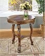 Masterpiece Accent Table with Harp Center Design Faux Walnut Grain with hand paint border & marquetry inlay By Powell Furniture