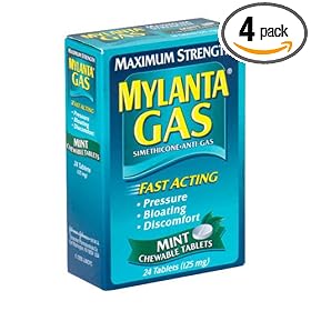Mylanta Gas Simethicone Anti-Gas, Maximum Strength, Chewable Mint, 24-Count T...
