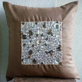 Eclipse - Decorative Pillow Covers - Brown Suede Pillow Cover Adorned with Crystals
