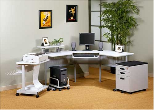 Gray Power Center III Corner Computer Desk Gray Finish/Gray Frame