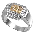 Sterling Silver Men's Ring - Clear / Yellow CZ - 4mm Band Width - 14mm Face Height - Sizes: 8-13