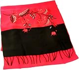 Vietnamese Embroidered Silk Scarf - Red