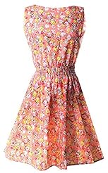 Vintage Feathers Round Neck Striped Print Summer Sleeveless Mini Dress 