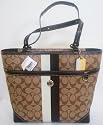 AUTHENTIC COACH HERITAGE STRIPE (CHS) WOMEN TOTE HANDBAG 14477 KHAKI/MAHOGANY