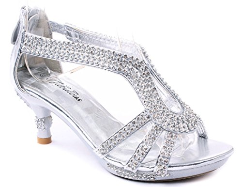 Glamour-36 Kids Classy Sparkling Sweet Heart Rhinestone Heel Dress Sandals