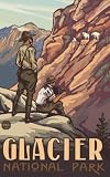 Northwest Art Mall 11 x 17 Poster Glacial National Park Rangers With Mountain Goats by Paul A. Lanquist