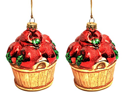 Holiday Lane Barrel Red Apples 2.75″ Glass Christmas Ornaments; Set of 2
