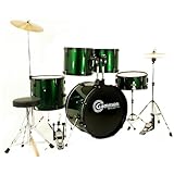 New Metallic Green Drum Set Full Size 5-Piece Kit with Cymbals Stands Throne and Sticks