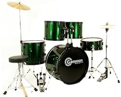 New Metallic Green Drum Set Full Size 5-Piece Kit with Cymbals Stands Throne and Sticks