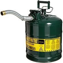 Justrite AccuFlow 7250430 Type II Galvanized Steel Safety Can with 1" Flexible Spout, 5 Gallons Capacity, Green