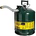 Justrite AccuFlow 7250430 Type II Galvanized Steel Safety Can with 1" Flexible Spout, 5 Gallons Capacity, Green