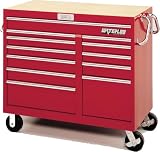 Waterloo MG4612 46-Inch Wide by 24-Inch Deep by 42-1/4-Inch High Extreme Use Red Tool Cart with 12 Ball Bearing Drawers Slides and Roll Cage Construction