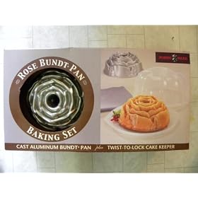Cast Aluminum Rose Bunt Pan Plus Twist-to-lock Cake Keeper by Nordic Ware