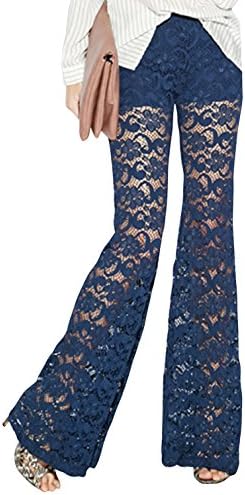 Chalmart Women's Stylish Trendy Lace Embroidery Crochet Flare Pants