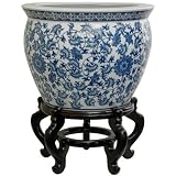 Buy Fishbowl with Blue Floral Design in White Size: 16 H x 14 W x 14 D by ORIENTAL FURNITURE