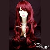 Sexy Beautiful Layered wavy Red mix Long Ladies Wigs Burgundy Skin Top Wig UK