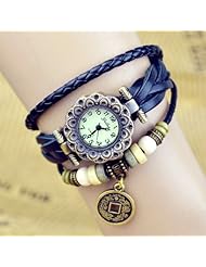Oriental Coins Charm Black Color Women Ladies Weave Leather Belt Bracelet Watch