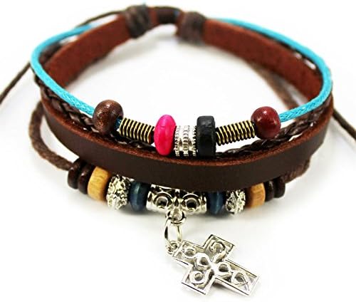 Fashion Alloy Cross Pendant Braided Leather Bracelet