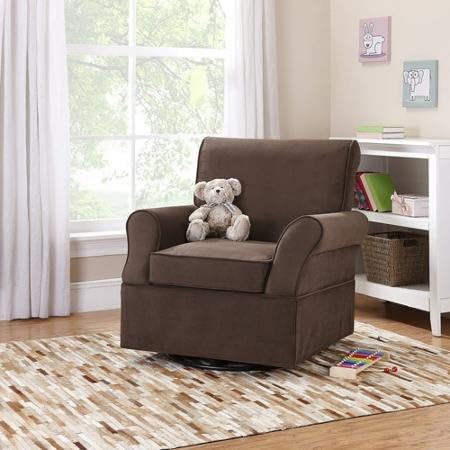 Relaxing and Soothing for Mommy and Baby Kelcie Swivel Glider with Comfortable Features and a Solid Wood Frame- In Brown Espresso