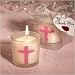 Frosted white glass votive holder with a sparkling pink cross design (Set of 30) - Baby Shower Gift
