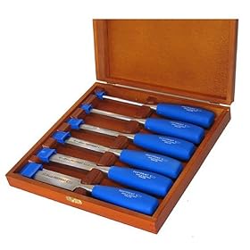 Footprint 87 Series 127463 Set of 6 Blue Poly Handle Chisels in Wooden Box by Footprint