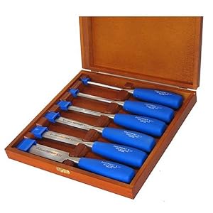 Footprint 87 Series 127463 Set of 6 Blue Poly Handle Chisels in Wooden Box by Footprint Tools