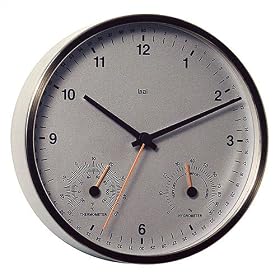Bai Design BAI.668.WS Brushed Stainless Steel Modern Wall Clock with Weather Station