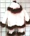Hand Knitted Crochet Finished Baby Pink Chenille Cardigan Pant Hat Set Trimmed with Brown Marabou