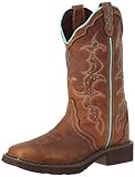 Justin Boots Women's Gypsy Collection 12" Boot Wide Square Double Stitch Toe Rubber Outsole,Tan Jaguar with Diamond Cut Pull Strap,7.5 B US
