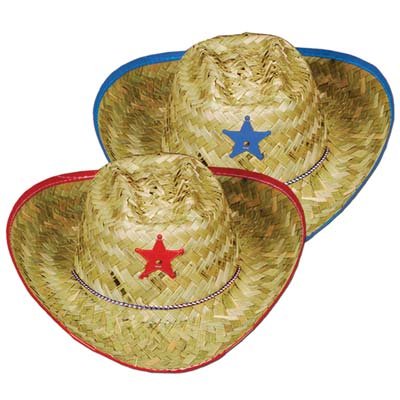 Child Cowboy Hat w/Star & Chin Strap Random Red or Blue