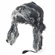 New L/XL New Winter Ski Fur Trooper Trapper Hunter Hat Black with Black Gray Fur